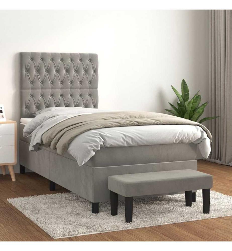 Boxspringbett mit Matratze Hellgrau 80x200 cm Samt