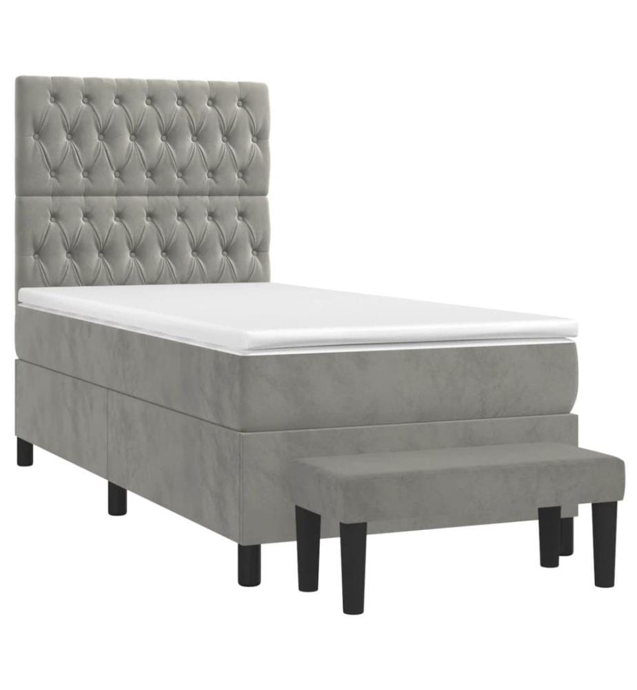 Boxspringbett mit Matratze Hellgrau 80x200 cm Samt