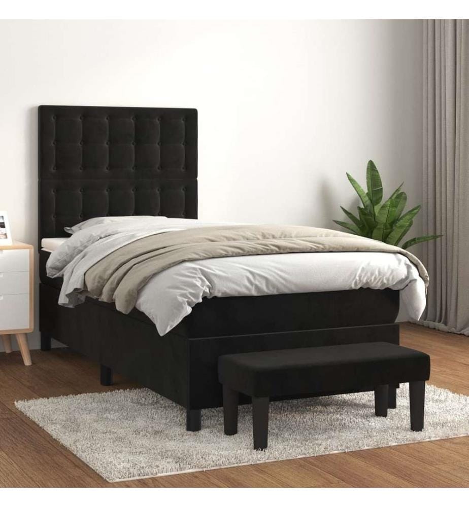 Boxspringbett mit Matratze Schwarz 90x190 cm Samt