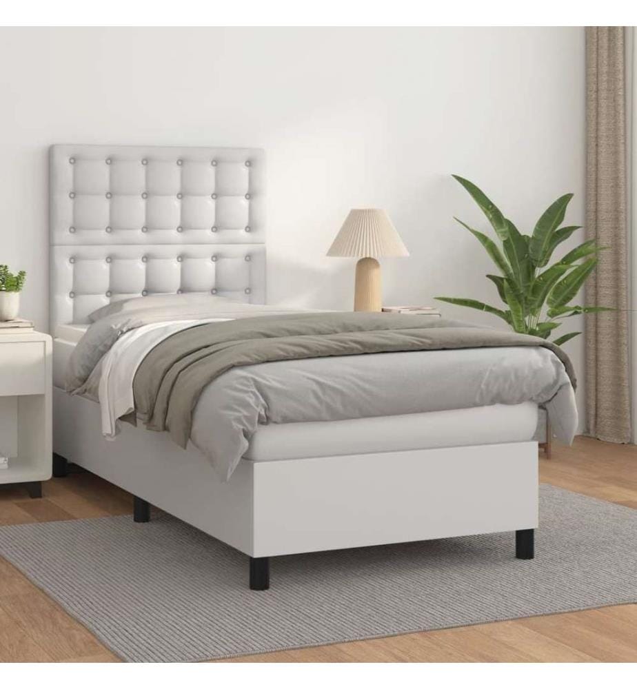 Boxspringbett mit Matratze Weiss 100x200 cm Kunstleder