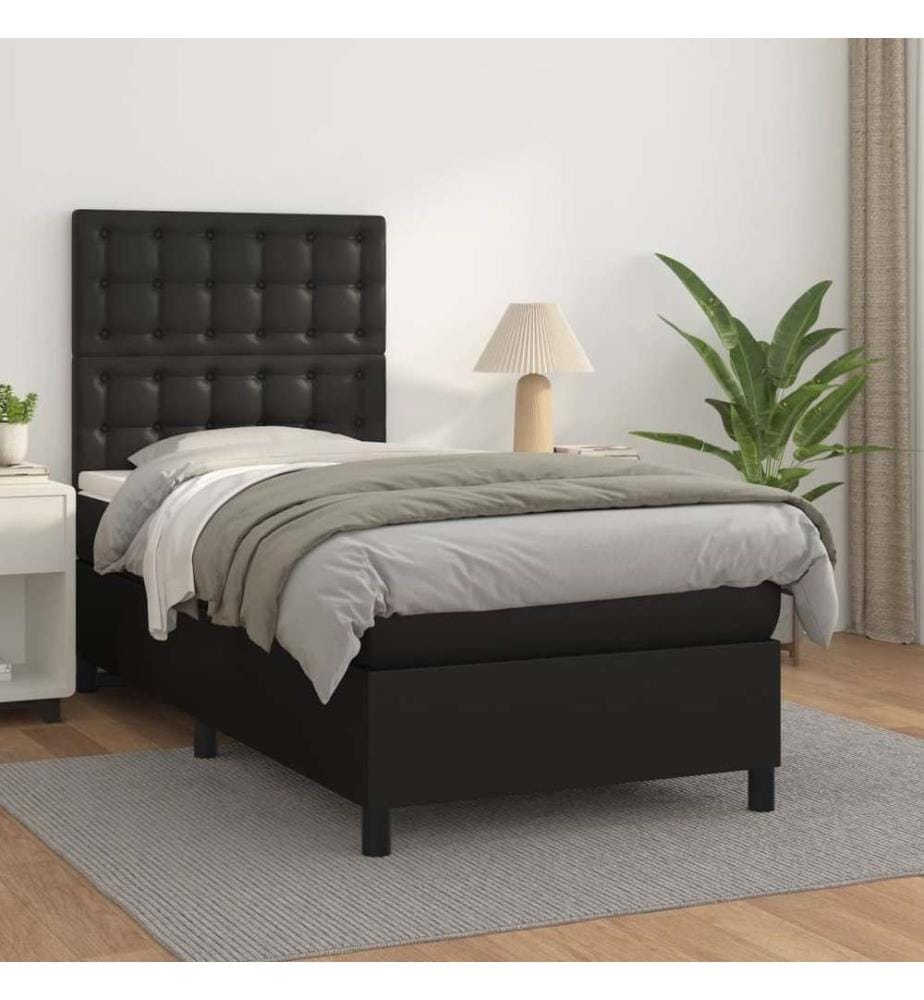 Boxspringbett mit Matratze Schwarz 90x200 cm Kunstleder