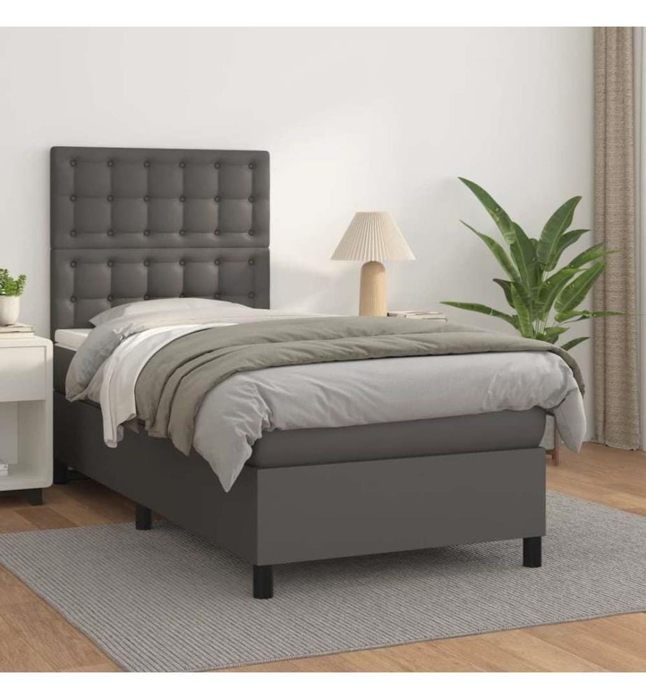 Boxspringbett mit Matratze Grau 90x190 cm Kunstleder