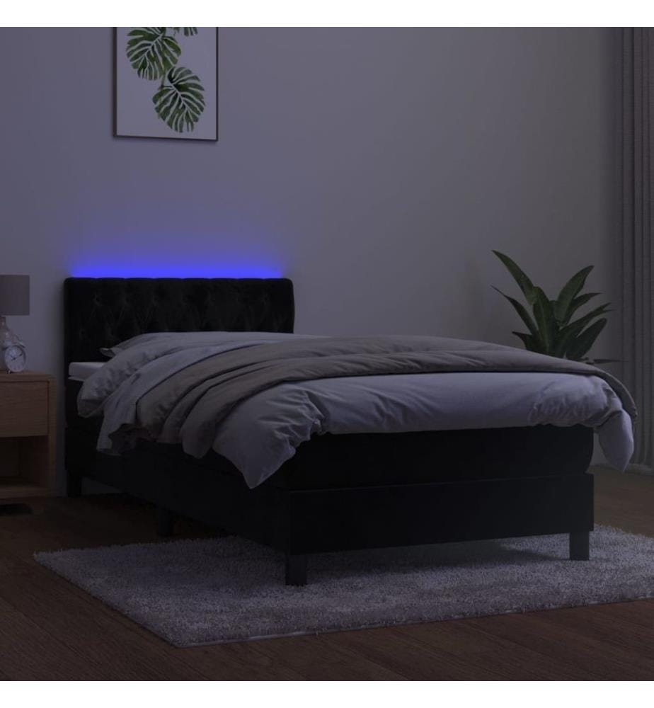 Boxspringbett mit Matratze & LED Schwarz 90x190 cm Samt