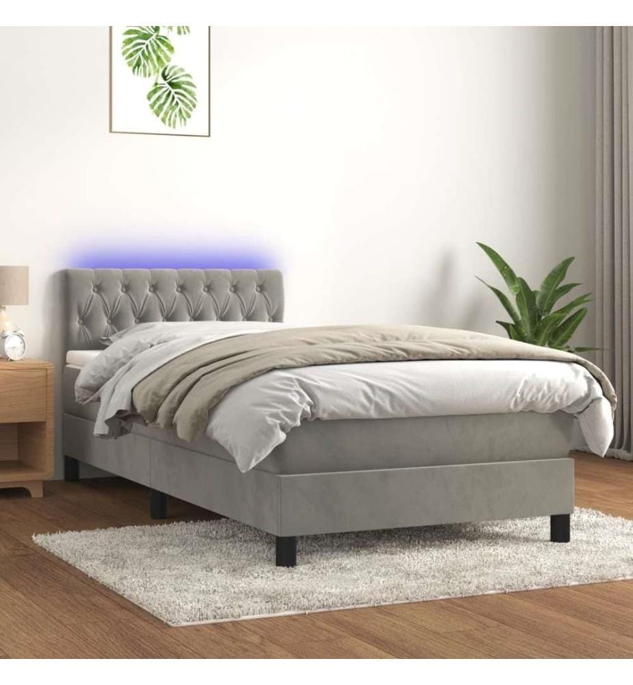 Boxspringbett mit Matratze & LED Hellgrau 90x190 cm Samt