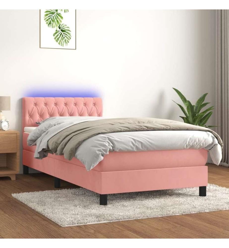 Boxspringbett mit Matratze & LED Rosa 90x200 cm Samt