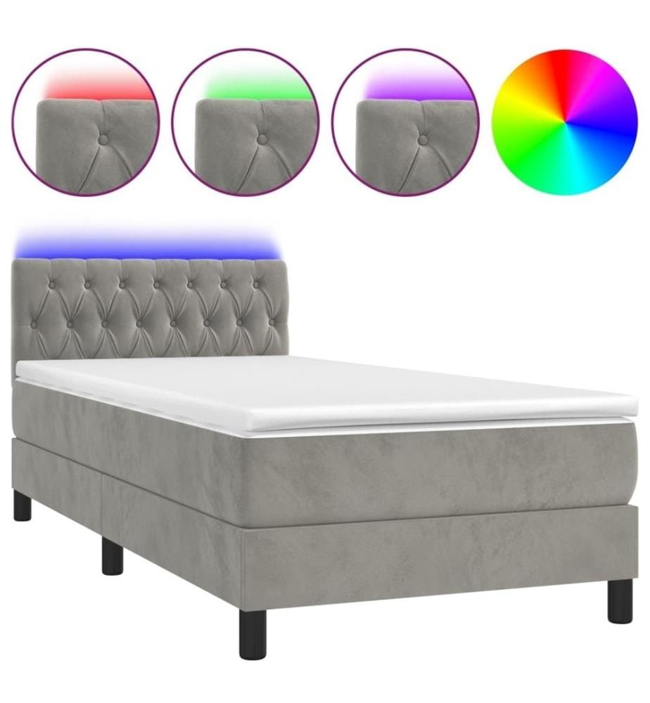 Boxspringbett mit Matratze & LED Hellgrau 90x200 cm Samt