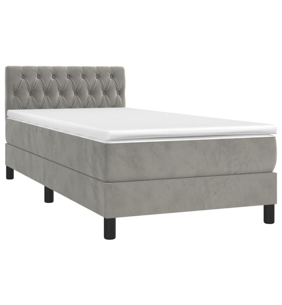 Boxspringbett mit Matratze & LED Hellgrau 90x200 cm Samt