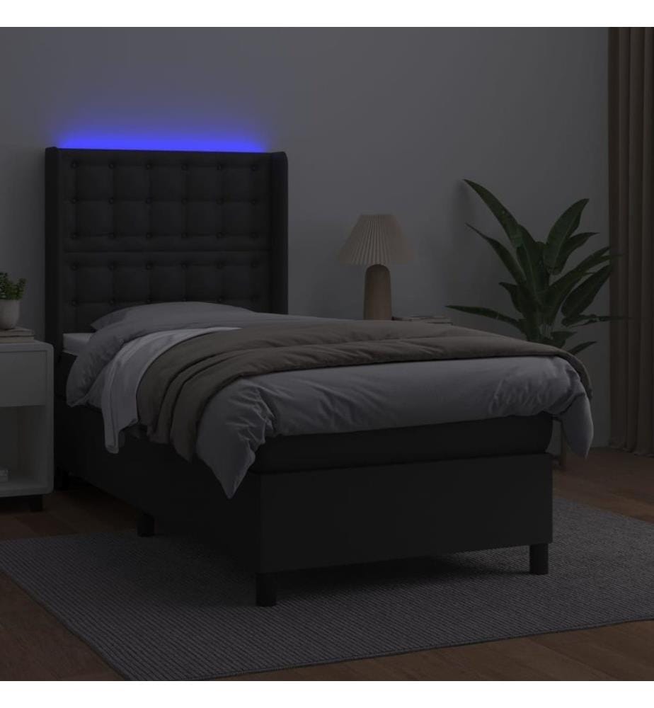 Boxspringbett mit Matratze & LED Schwarz 90x200 cm Kunstleder