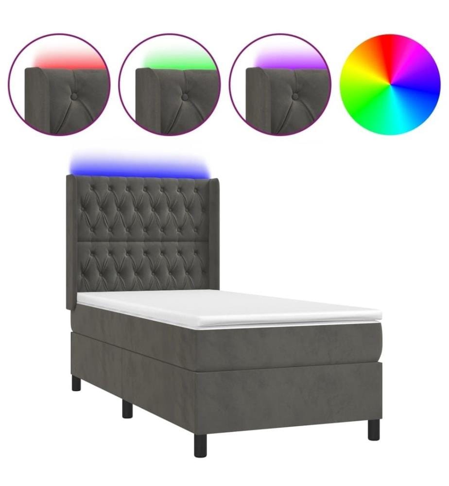 Boxspringbett mit Matratze & LED Dunkelgrau 90x200 cm Samt