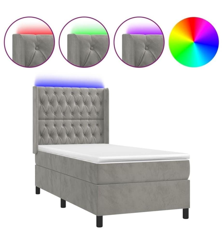 Boxspringbett mit Matratze & LED Hellgrau 80x200 cm Samt