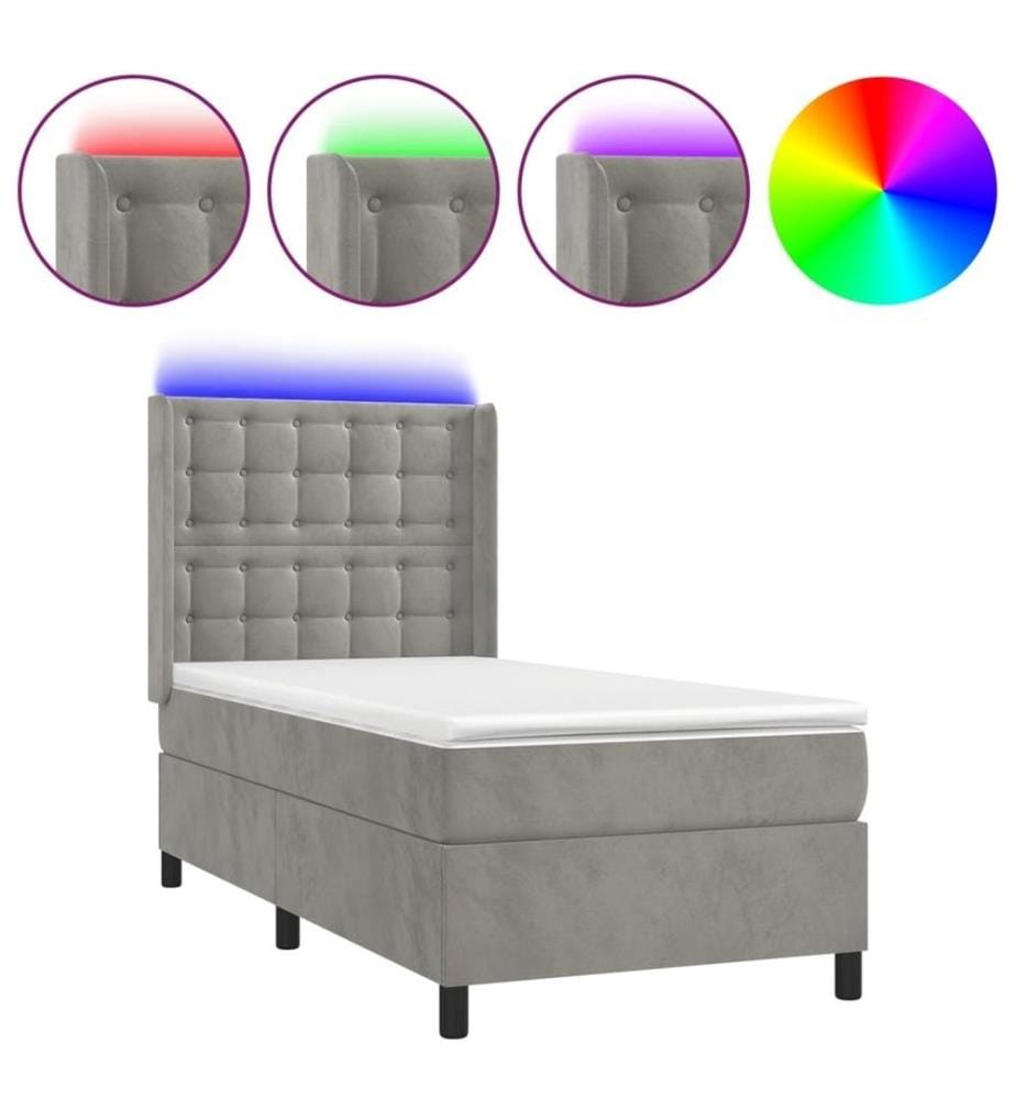 Boxspringbett mit Matratze & LED Hellgrau 90x190 cm Samt