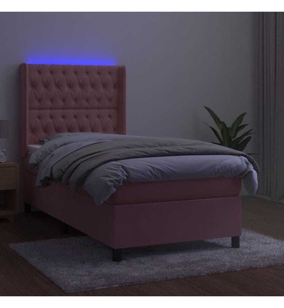 Boxspringbett mit Matratze & LED Rosa 90x200 cm Samt
