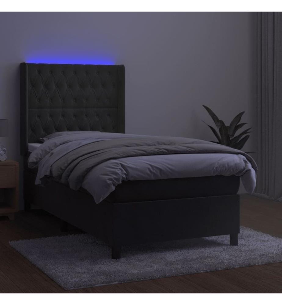 Boxspringbett mit Matratze & LED Dunkelgrau 90x190 cm Samt