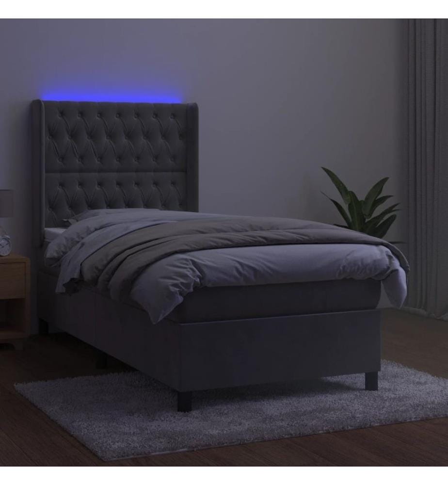 Boxspringbett mit Matratze & LED Hellgrau 90x190 cm Samt
