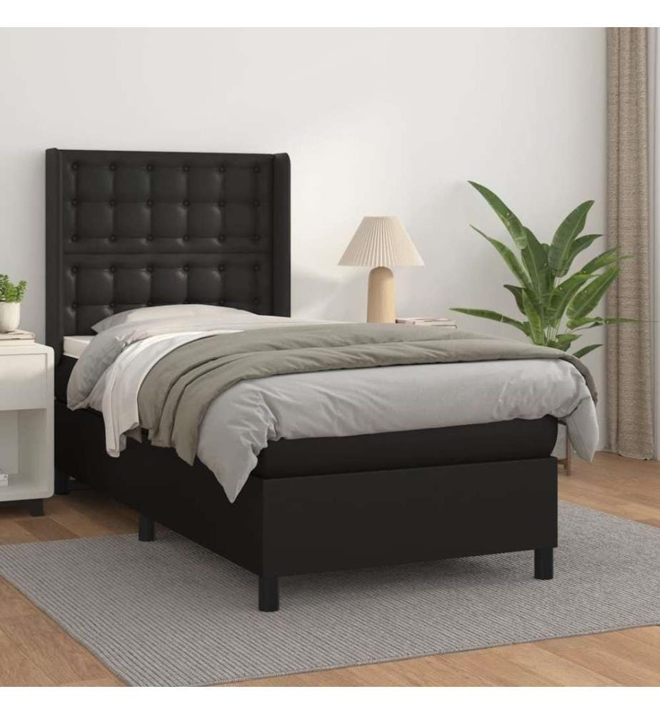 Boxspringbett mit Matratze Schwarz 90x200 cm Kunstleder