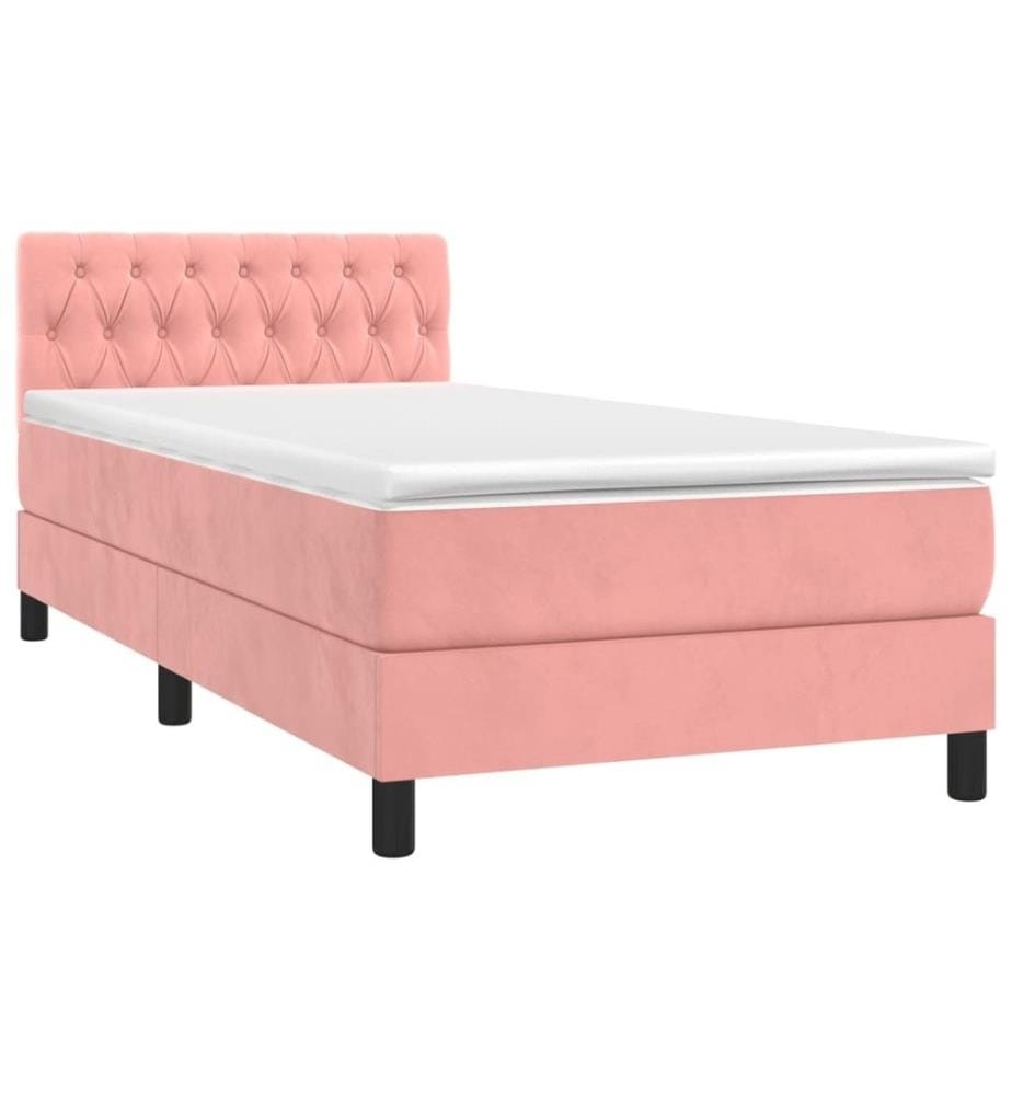 Boxspringbett mit Matratze & LED Rosa 90x190 cm Samt