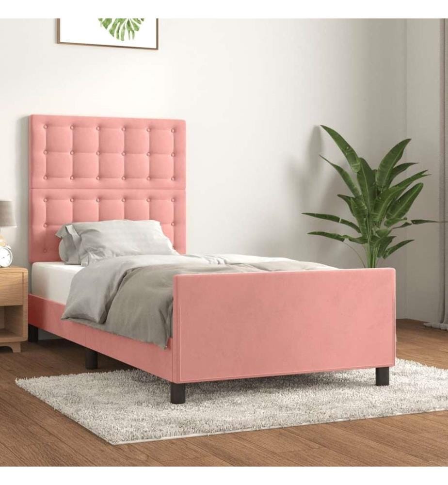 Cadre de lit avec tête de lit Rose 90x200 cm Velours
