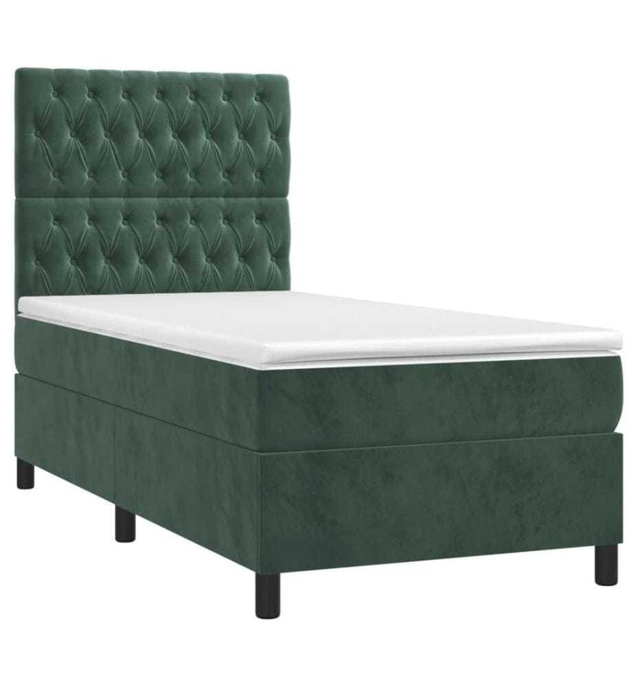 Boxspringbett mit Matratze & LED Dunkelgrün 80x200 cm Samt