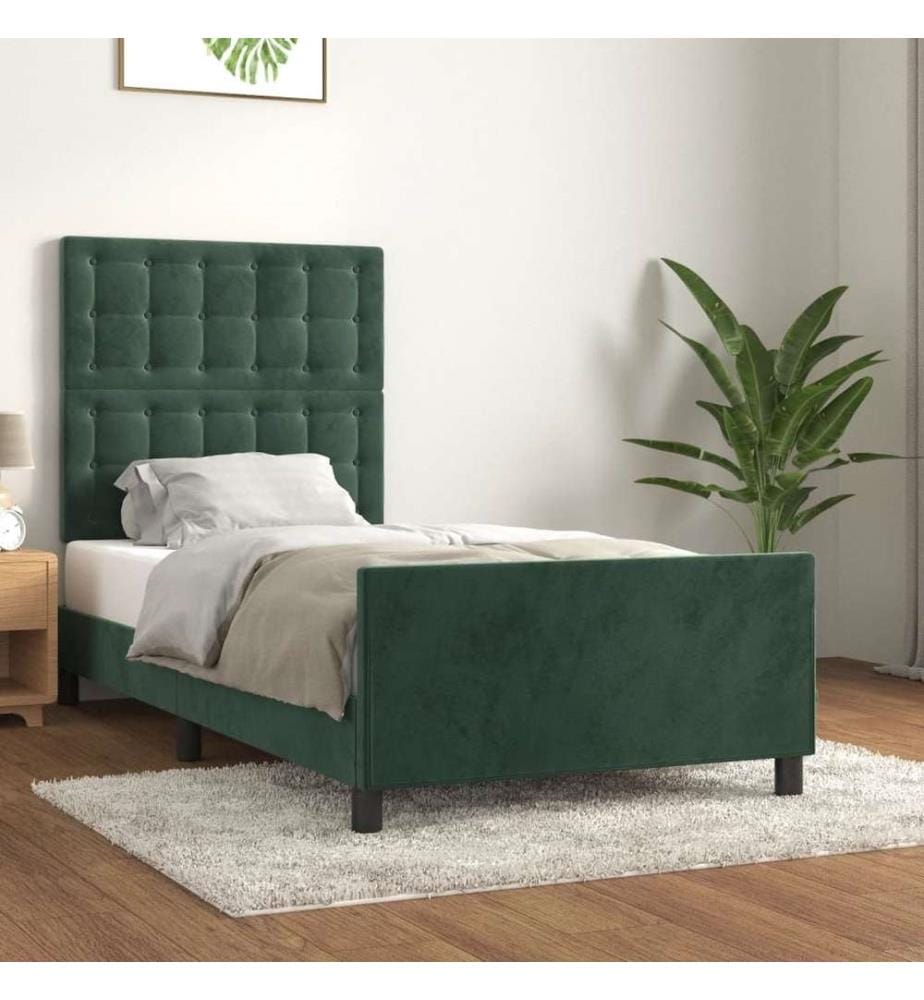 Bettgestell mit Kopfteil Dunkelgrün 90x190 cm Samt