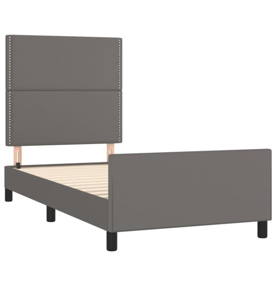 Bettgestell mit Kopfteil Grau 90x200 cm Kunstleder