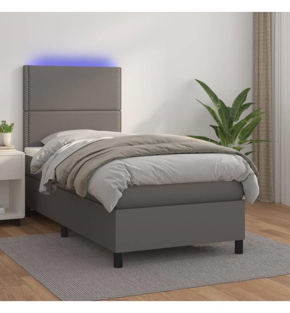 Boxspringbett mit Matratze & LED Grau 90x190 cm Kunstleder