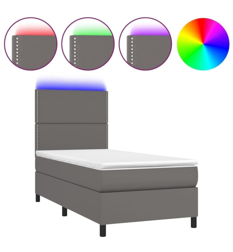 Boxspringbett mit Matratze & LED Grau 90x200 cm Kunstleder