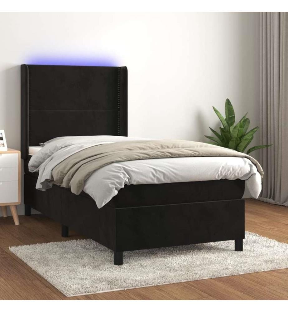 Boxspringbett mit Matratze & LED Schwarz 90x190 cm Samt