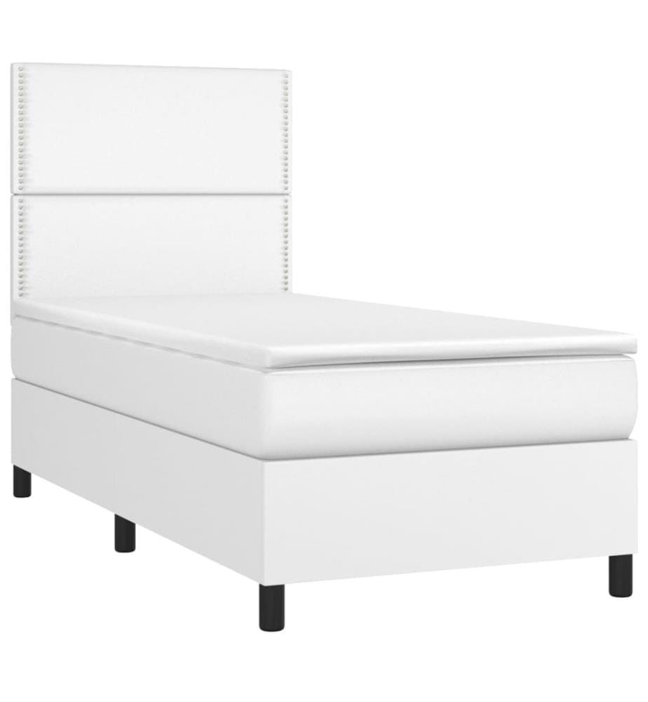 Boxspringbett mit Matratze & LED Weiss 90x200 cm Kunstleder