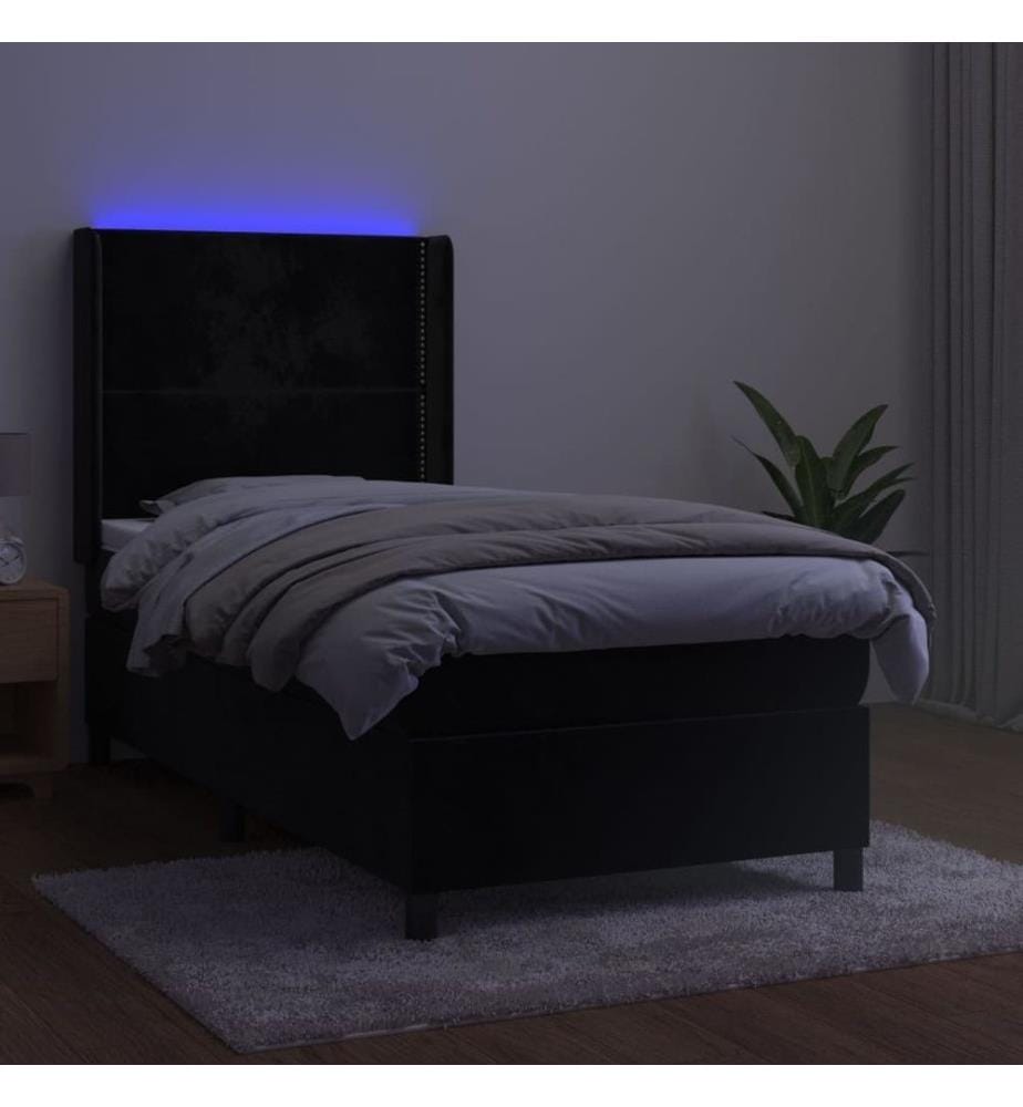 Boxspringbett mit Matratze & LED Schwarz 90x200 cm Samt