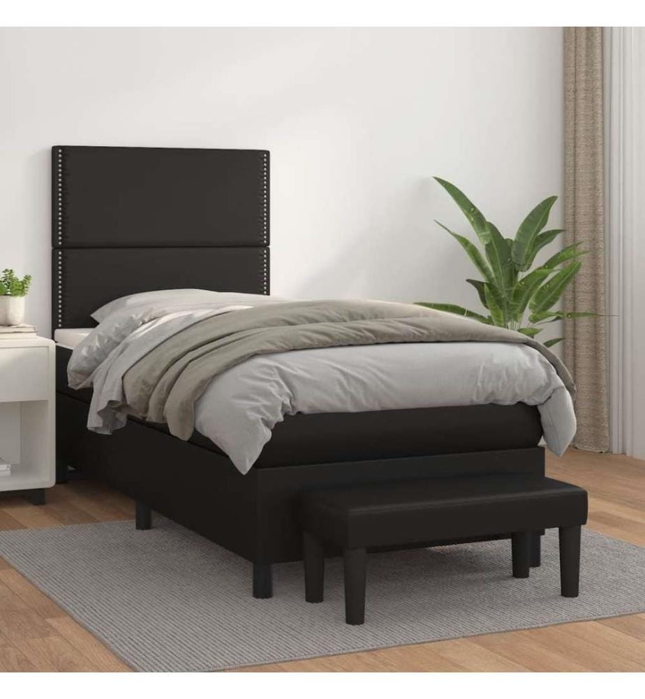 Boxspringbett mit Matratze Schwarz 90x200 cm Kunstleder