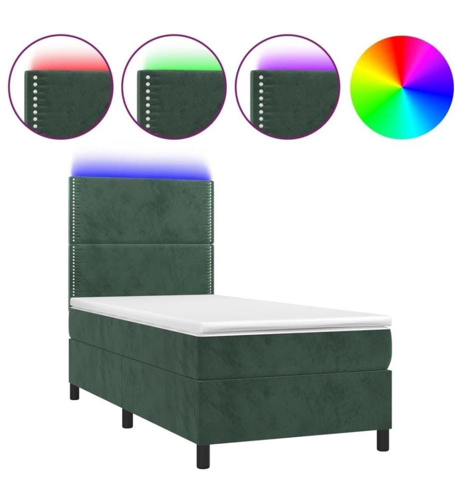 Boxspringbett mit Matratze & LED Dunkelgrün 90x200 cm Samt