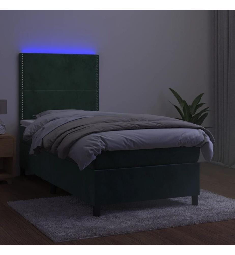 Boxspringbett mit Matratze & LED Dunkelgrün 90x190 cm Samt