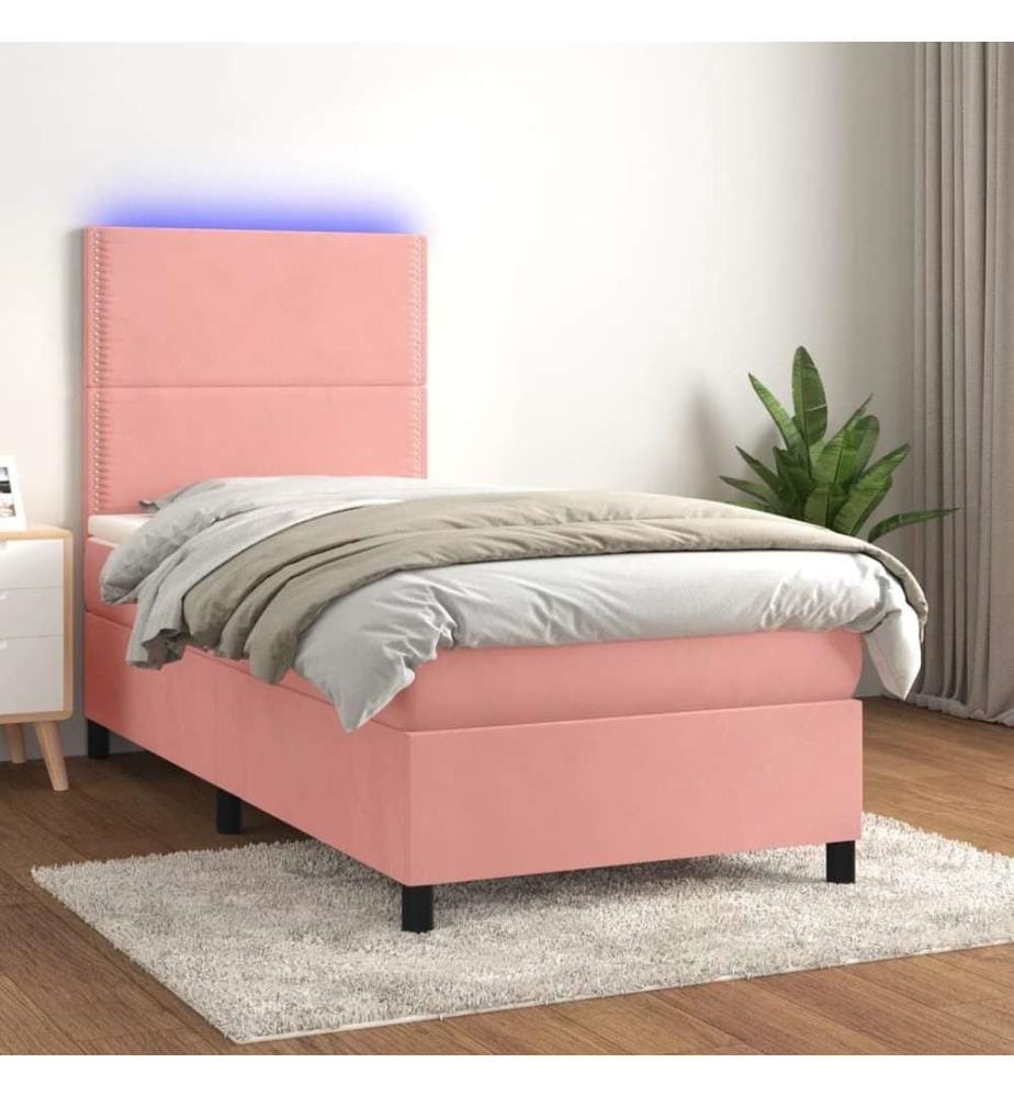 Boxspringbett mit Matratze & LED Rosa 90x200 cm Samt