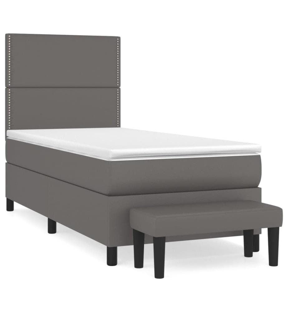 Boxspringbett mit Matratze Grau 90x190 cm Kunstleder