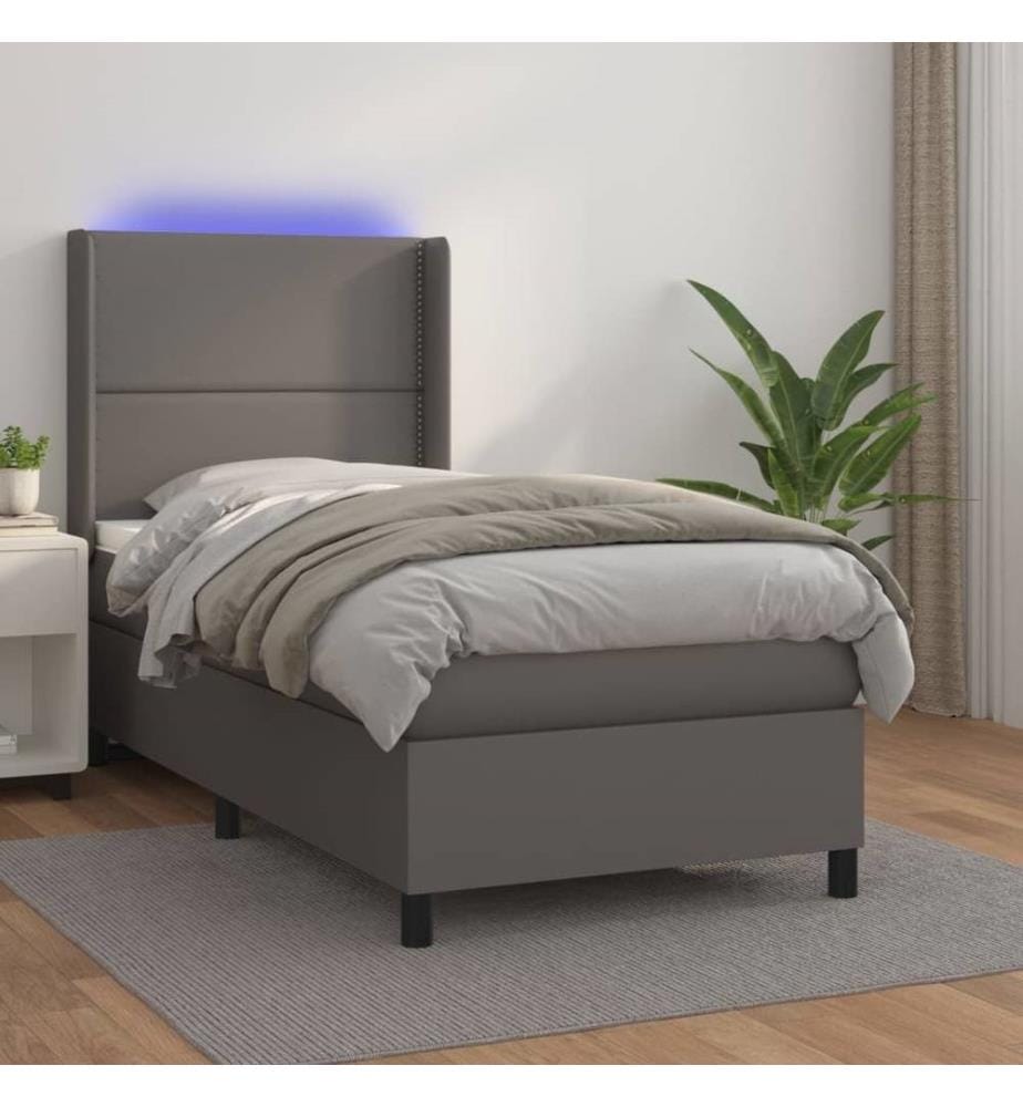 Boxspringbett mit Matratze & LED Grau 90x190 cm Kunstleder