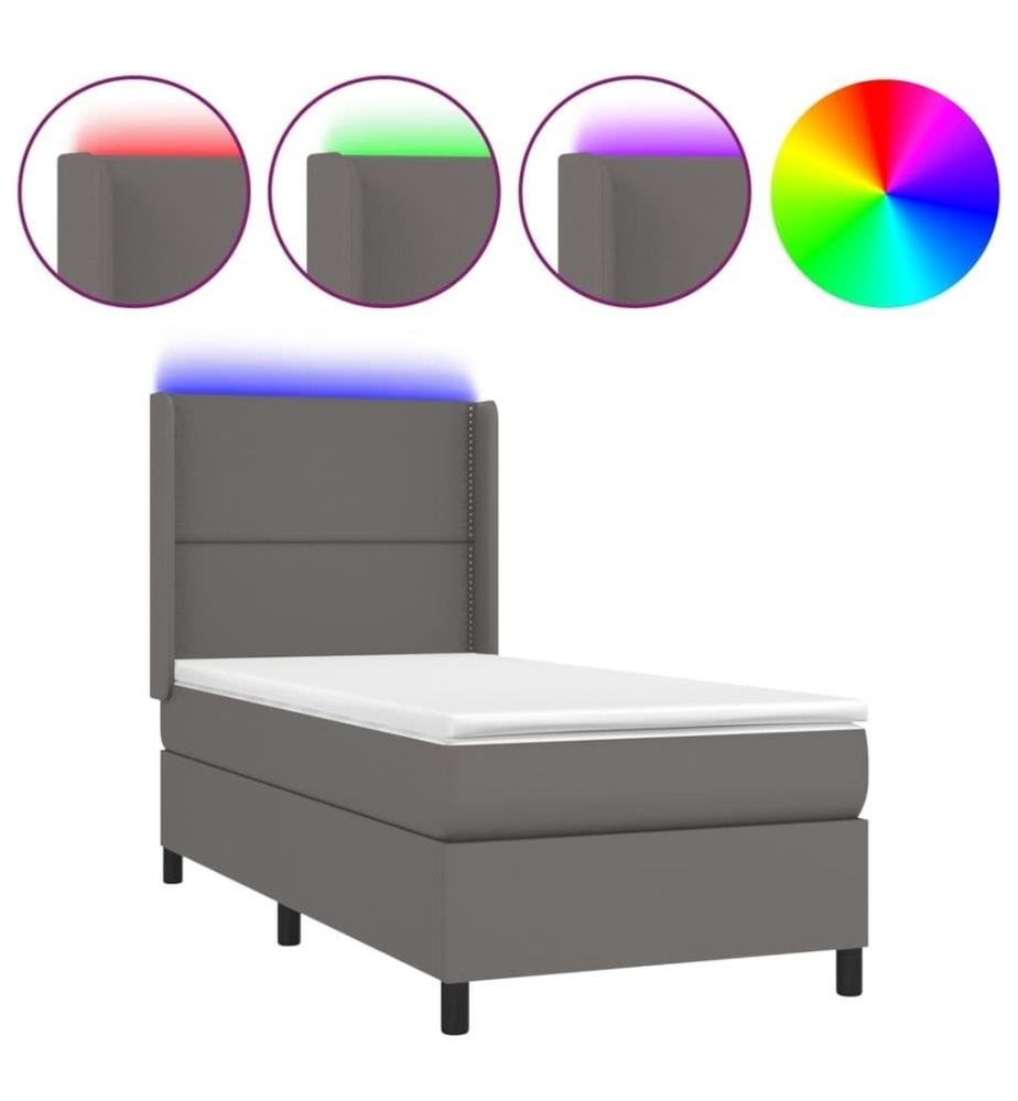 Boxspringbett mit Matratze & LED Grau 90x190 cm Kunstleder