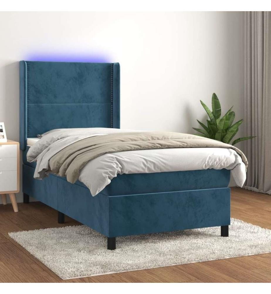 Boxspringbett mit Matratze & LED Dunkelblau 90x190 cm Samt