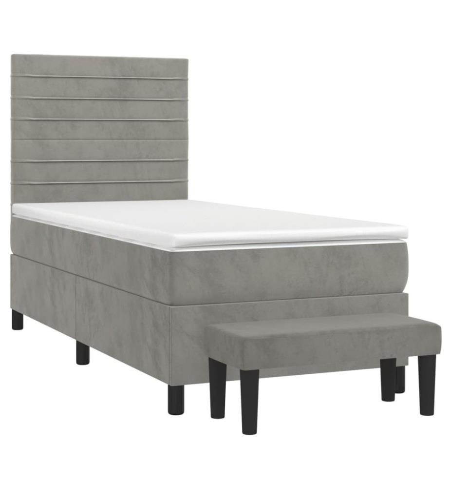 Boxspringbett mit Matratze Hellgrau 90x190 cm Samt