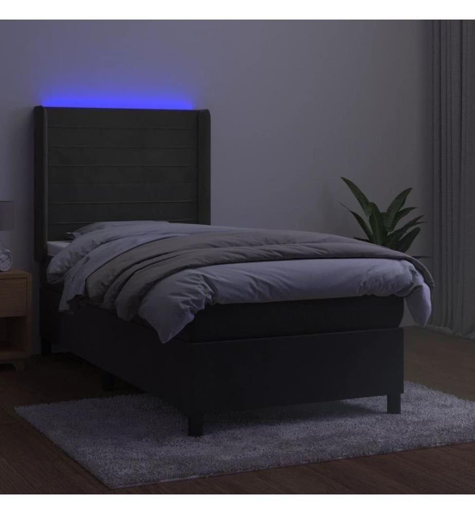 Boxspringbett mit Matratze & LED Dunkelgrau 90x190 cm Samt