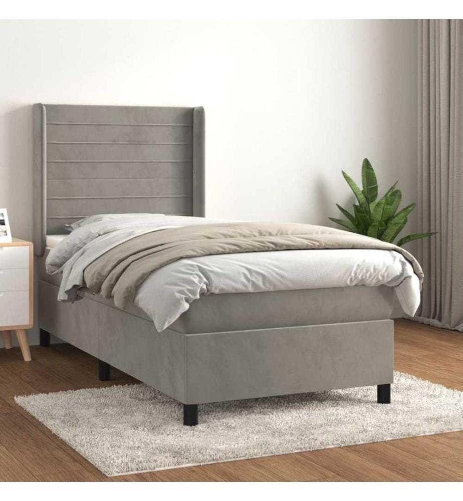 Lit à sommier tapissier et matelas Gris clair 90x190 cm Velours