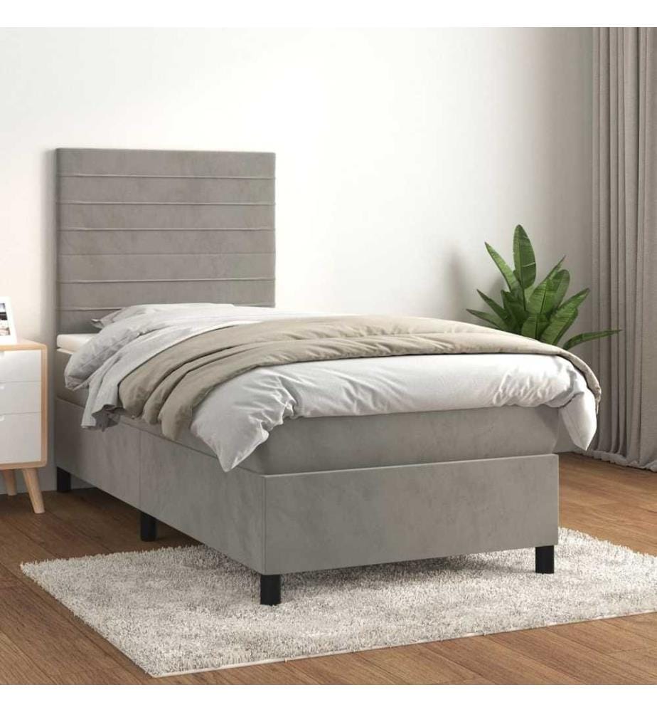Boxspringbett mit Matratze Hellgrau 90x190 cm Samt
