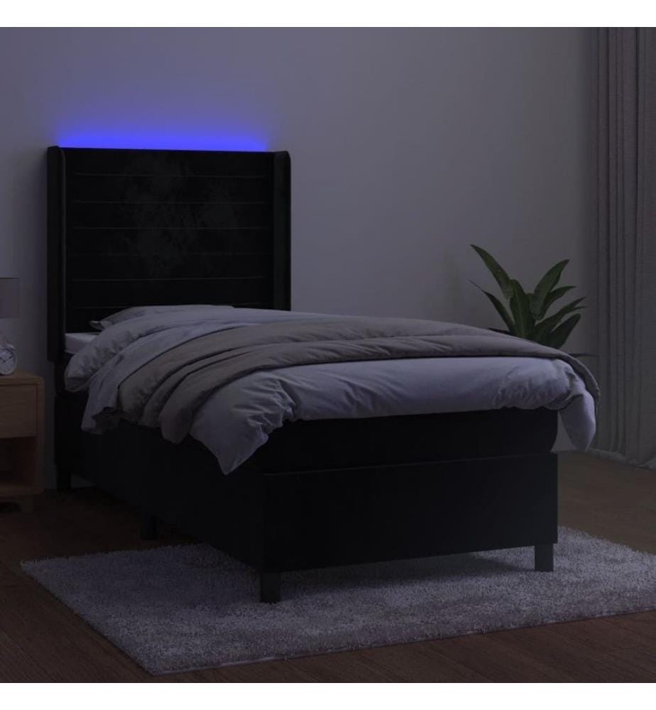 Boxspringbett mit Matratze & LED Schwarz 90x190 cm Samt