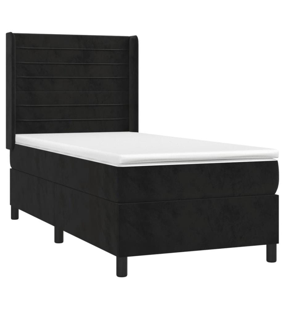 Boxspringbett mit Matratze & LED Schwarz 90x190 cm Samt