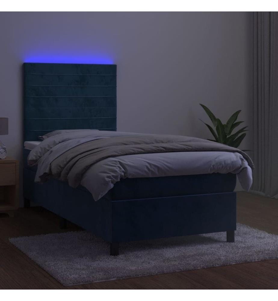 Boxspringbett mit Matratze & LED Dunkelblau 90x190 cm Samt