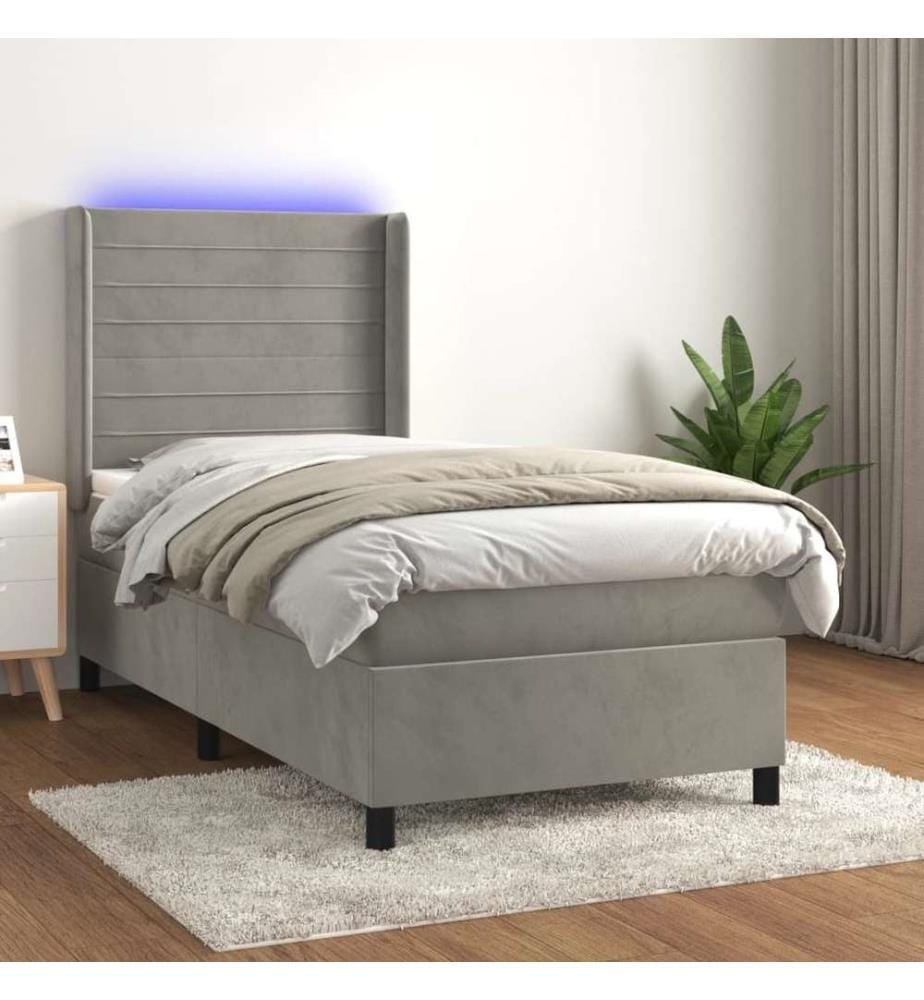Boxspringbett mit Matratze & LED Hellgrau 90x200 cm Samt