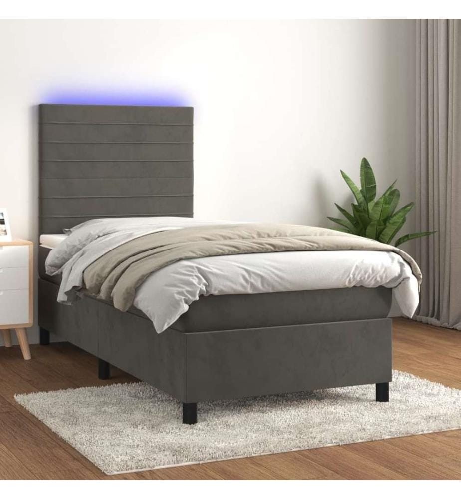 Boxspringbett mit Matratze & LED Dunkelgrau 80x200 cm Samt