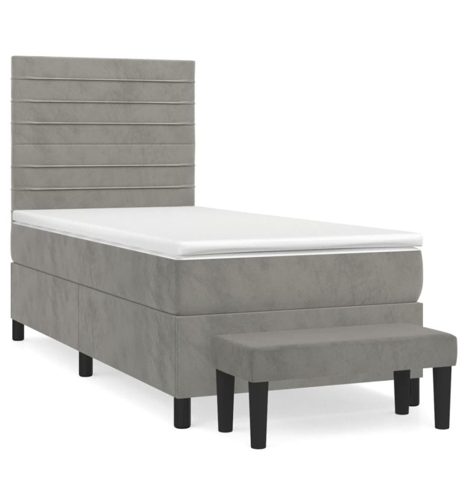 Boxspringbett mit Matratze Hellgrau 100x200 cm Samt