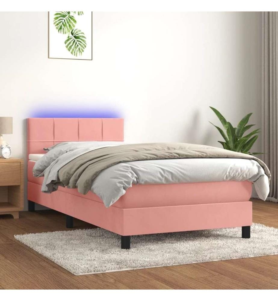 Boxspringbett mit Matratze & LED Rosa 90x200 cm Samt