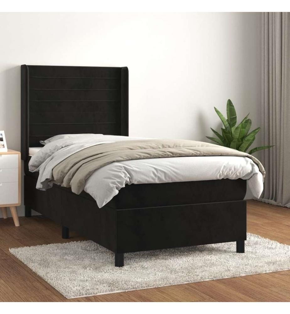 Boxspringbett mit Matratze Schwarz 100x200 cm Samt