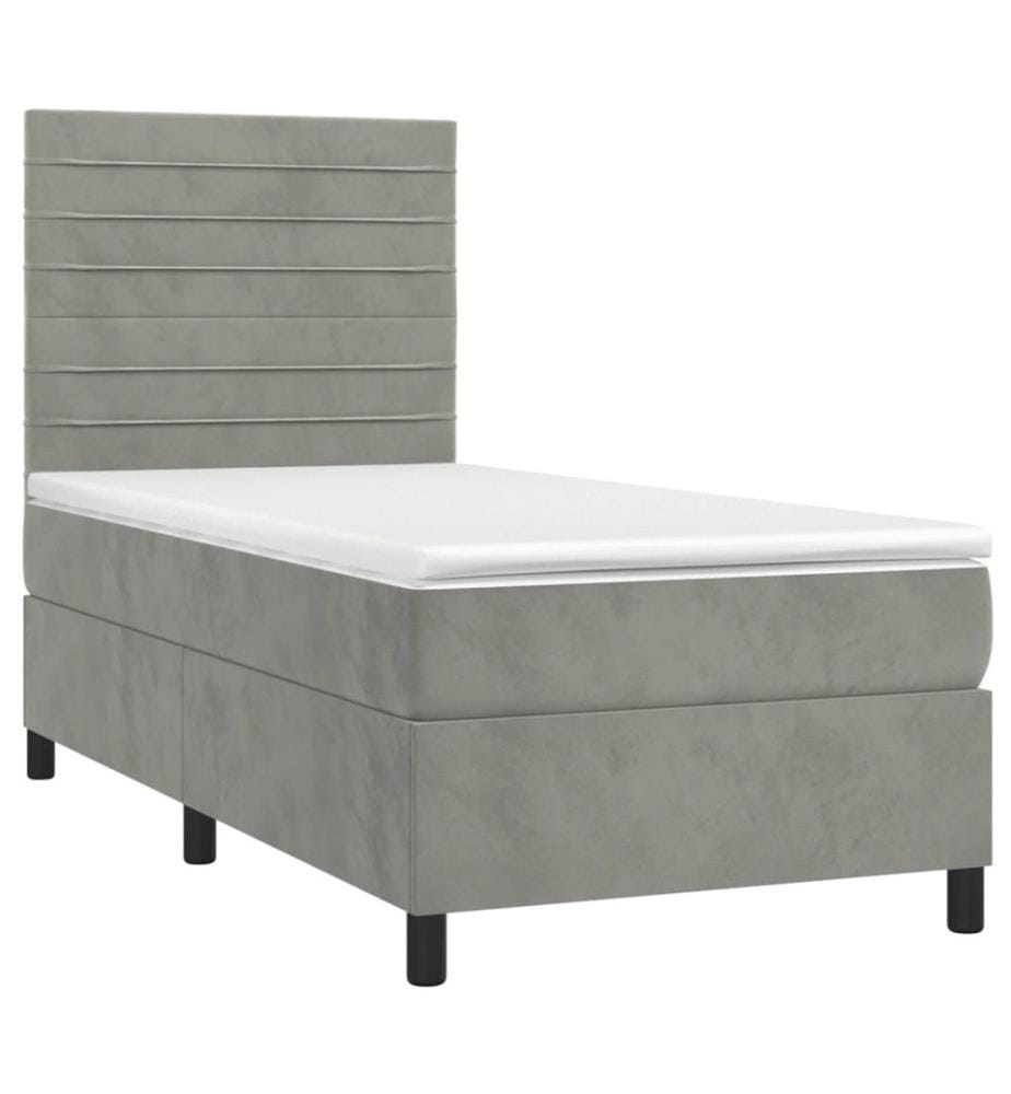 Boxspringbett mit Matratze & LED Hellgrau 80x200 cm Samt